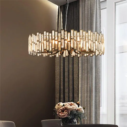 Vista 3 de LOVEDIMA Candelabro negro, cristal redondo de 10 luces de altura ajustable para comedor, dormitorio, sala de estar, vestíbulo, isla de cocina