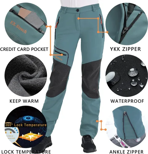 Vista 3 de Postropaky - Pantalones de esquí de nieve para mujer, impermeables, aislados, softshell, snowboard, cierre inferior de pierna