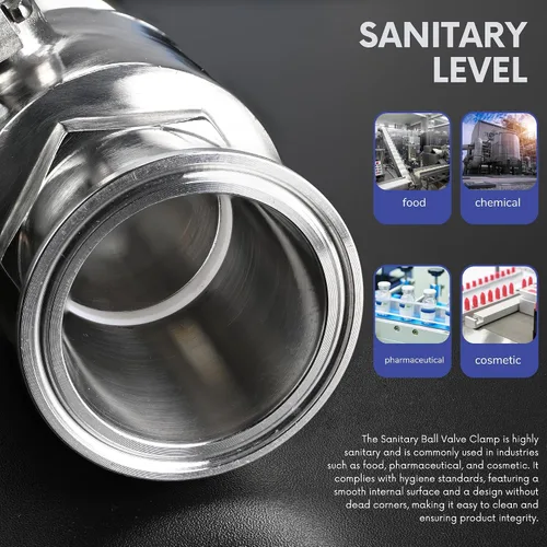 Vista 4 de Válvula de bola de 2" Tri-Clamp para elaboración de cerveza casera, acero inoxidable 304, 2" Tude OD, PTFE forrado