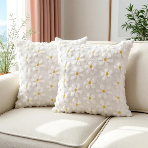 Vista 12 de Juego de 2 fundas de almohada decorativas de terciopelo de invierno con copos de nieve beige, 18 x 18 pulgadas, funda de cojín cuadrada