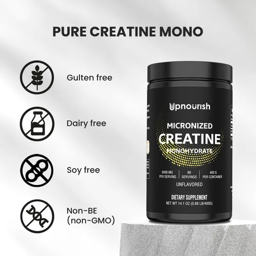 Vista 3 de UpNourish Monohidrato de creatina micronizada en polvo 14.11 oz – Vegano sin sabor para antes del entrenamiento, desarrollo muscular, suplemento