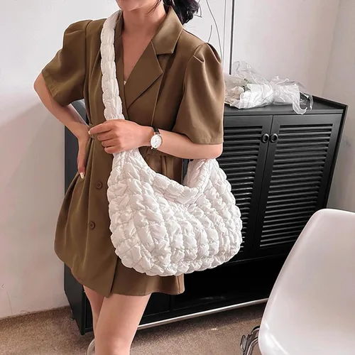 Vista 7 de Bolsa acolchada para mujer, bolsa de hombro acolchada, bolso grande tipo hobo ligero, de nailon acolchado