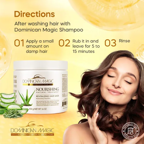 Vista 5 de Dominican Magic Mascarilla nutritiva revitalizada para el cabello, tarro de 16 onzas