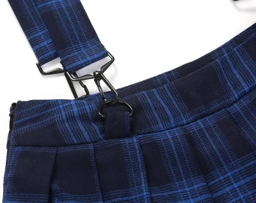 Vista 4 de chouyatou Minifalda plisada a cuadros con correa decorativa para mujer