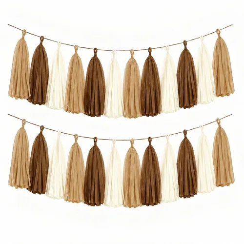 Vista 10 de Green Brown White Tissue Paper Tassel Garland, 15PCS Banner Green Coffee Brown