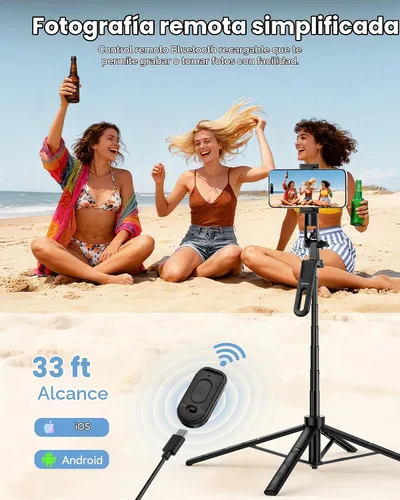 Vista 4 de TECKNET Trípode de teléfono de 71 pulgadas y palo para selfie, soporte de trípode portátil extensible para teléfono celular con control remoto