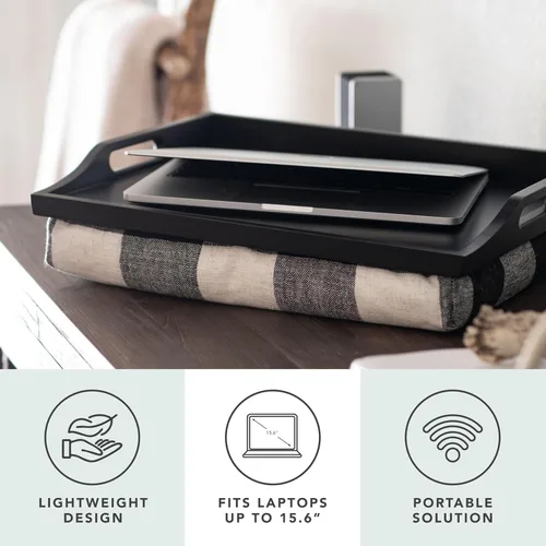 Vista 2 de ROSSIE HOME Bandeja de Cama de Madera Escritorio para Regazo - Juego de Dos - con Cesta de Almacenamiento de Jacinto - Buffalo Check - Se Adapta a