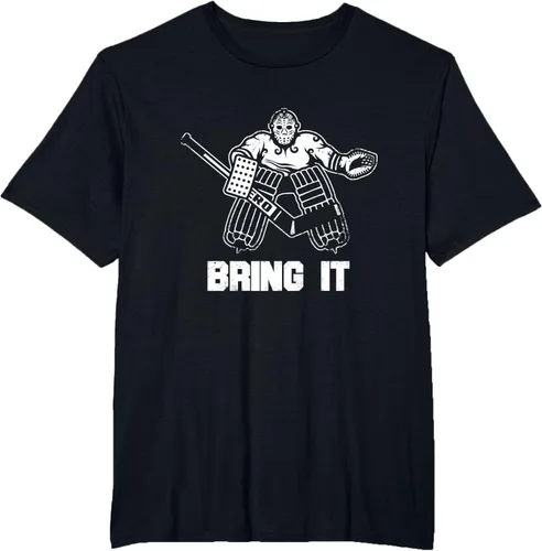 Vista 67 de Divertida camiseta gráfica de ropa de portero de hockey sobre hielo, Negro, S