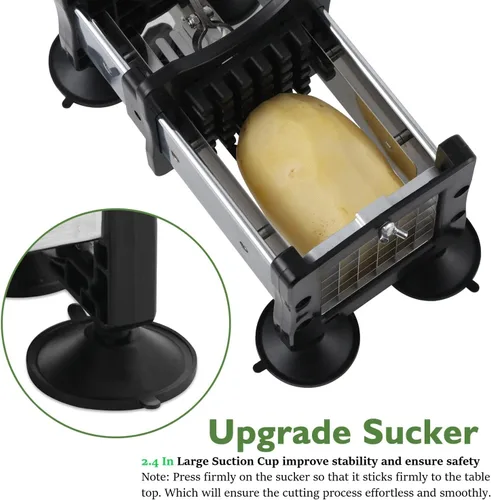 Vista 4 de Votron Cortador de patatas fritas de acero inoxidable con 2 tamaños de cuchillas duraderas para verduras, papas, cebollas, zanahorias, pepinos