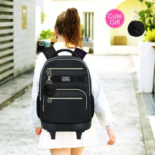 Vista 2 de Mochila con ruedas para mujeres y hombres, 3 unidades, 21 pulgadas, con ruedas, para adolescentes, niños, universidad, con ruedas, Negro clásico