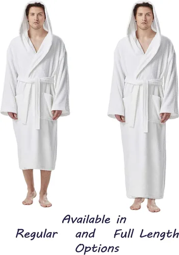 Vista 2 de Arus - Bata de baño clásica de algodón turco con capucha para hombre, con opción de longitud larga
