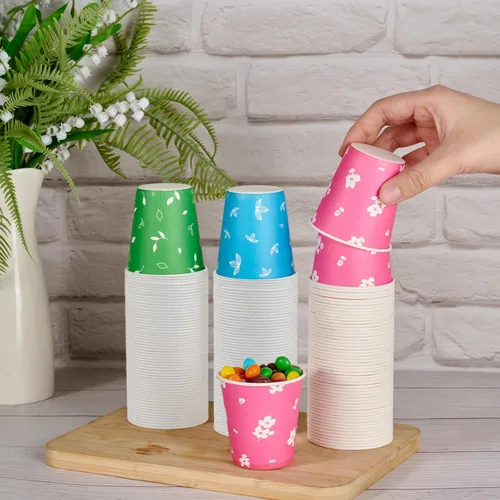Vista 4 de LITOPAK Paquete de 600 vasos de papel de 5 onzas, coloridos vasos desechables para enjuague bucal, pequeños vasos desechables, mini vasos de papel