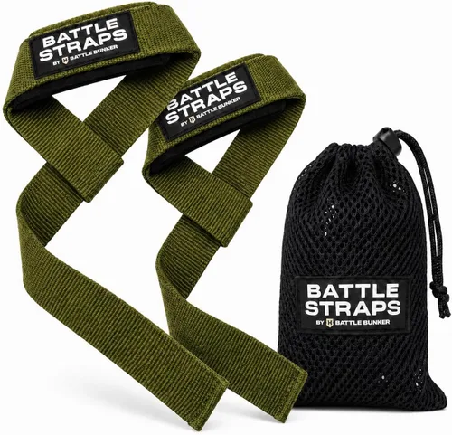 Vista 9 de Battle Bunker Lifting Wrist Straps for Weightlifting - Deadlifts & Pull-Ups Negro