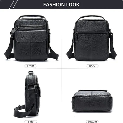 Vista 4 de NIUCUNZH Monederos y bolsos de hombre pequeños, mini mensajero de cuero genuino y bolso de hombro para hombres con muchos bolsillos con cremallera