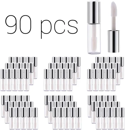 Vista 16 de Caja de 45 paquetes, tubos vacíos de plástico transparente para brillo de labios, contenedor de botella de bálsamo labial, negro, transparente, 0.04