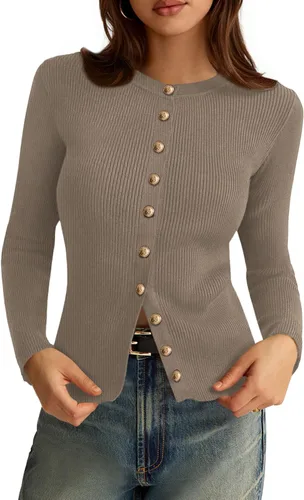 Vista 28 de PRETTYGARDEN Suéteres tipo cárdigan ligeros de otoño para mujer Marrón