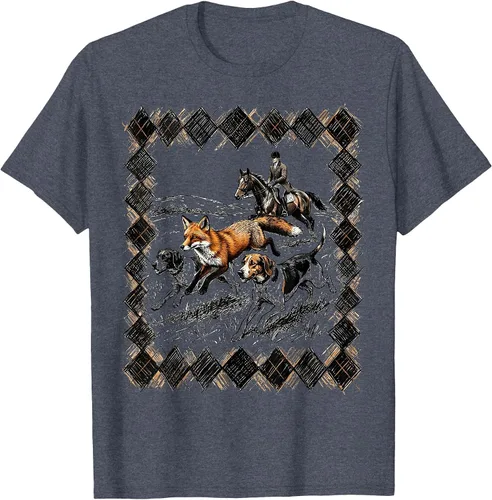 Vista 3 de Preppy Argyle Fox Hunt Illustrated Graphic T-Shirt White
