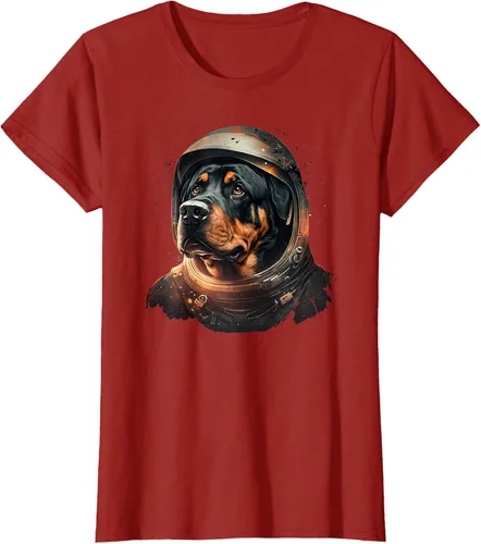Vista 45 de Divertida camiseta Rottweiler con diseño de astronauta rottweiler en galaxia espacial, Negro