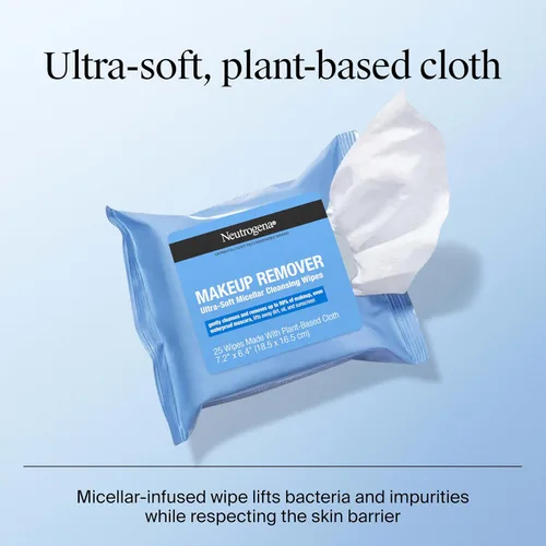 Vista 5 de Neutrogena Toallitas para quitar maquillaje, toallitas limpiadoras micelares ultra suaves diarias que eliminan suavemente el aceite y el maquillaje
