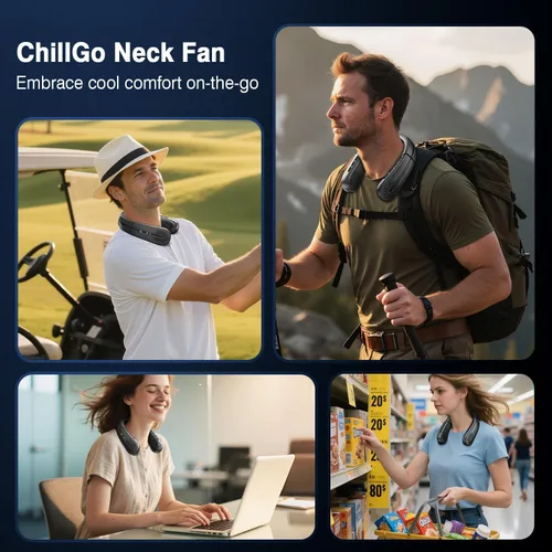 Vista 7 de ChillGo Ventilador de cuello portátil – Flujo de aire turbo ampliado de 8400 RPM – Ventilador personal recargable de enfriamiento portátil de 5200