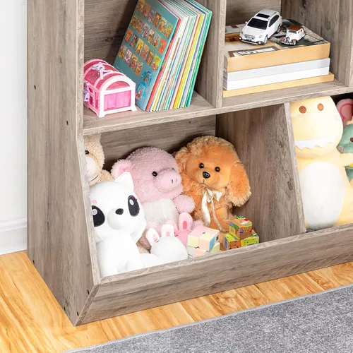 Vista 7 de HOOBRO Estantería para niños, estantería con cabecera, cubo de almacenamiento de juguetes, estantería para juguetes de niños, gabinete