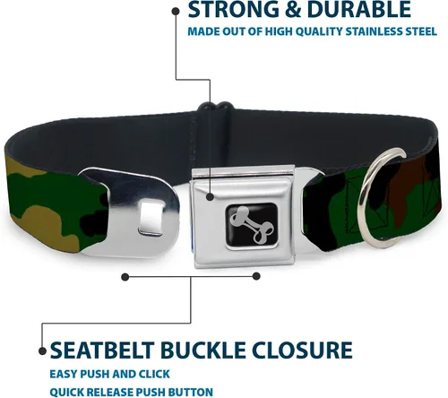 Vista 4 de Buckle-Down Collar de perro con hebilla de cinturón de seguridad, camuflaje oliva, 1 pulgada de ancho, se adapta a cuello de 9 a 15 pulgadas