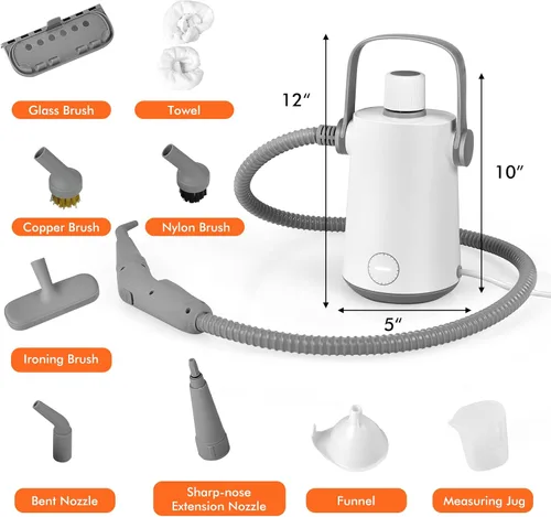 Vista 7 de GOFLAME Limpiador a vapor de mano, limpiador presurizado portátil de 1000 W con 10 accesorios para uso multiusos, potente vaporizador para el hogar