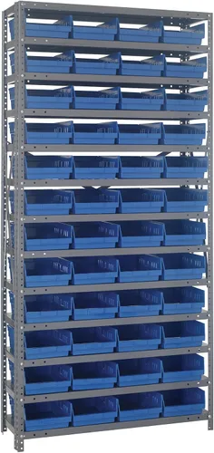 Vista 407 de Quantum QSBU-245BK Heavy Duty Shelving Unit with (7) Shelves and (24) QUS245 Black Bins for Garage Warehouse Storage Distribution 400 lb Load
