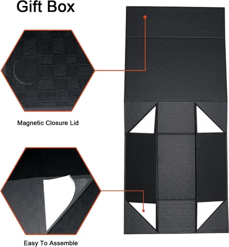 Vista 4 de YINUOYOUJIA Caja de regalo grande de color negro de 14 x 9 x 4.5 pulgadas, cajas de regalo con tapa de cierre magnético, cinta y tarjeta, caja