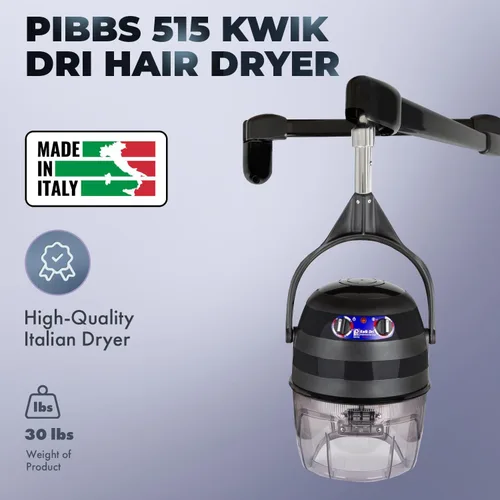 Vista 4 de Pibbs 515 Kwik Dri - Secador de pelo montado en la pared para salones profesionales, secadora con capucha de 1100 W, brazo de pared ajustable de 6