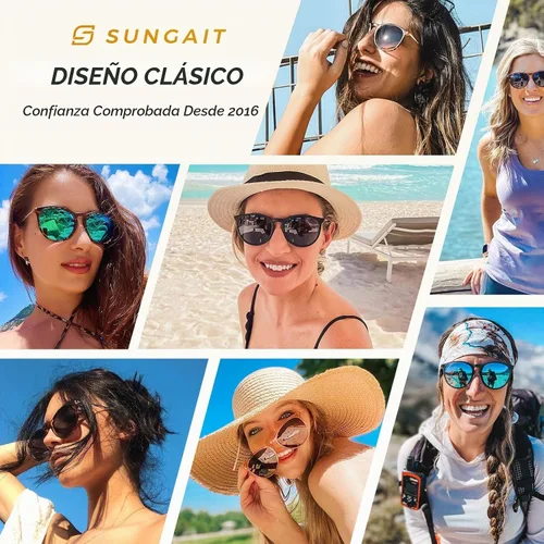 Vista 2 de SUNGAIT Gafas de sol redondas vintage prémium para mujeres y hombres Gradiente ámbar/marrón
