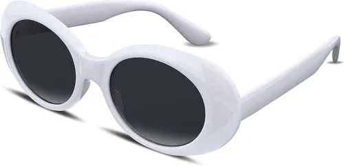 Vista 12 de FEISEDY Gafas de sol blancas ovaladas Clout Goggles para mujeres y hombres, retro, redondas, de moda, con montura, marco de disfraz estilo Clueless
