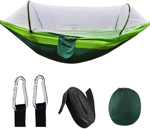 Vista 10 de Hamaca automática de mosquitera de apertura rápida, hamaca de poste de campamento al aire libre, mecedora de nailon antivuelco, 102.4 x 55.1 in