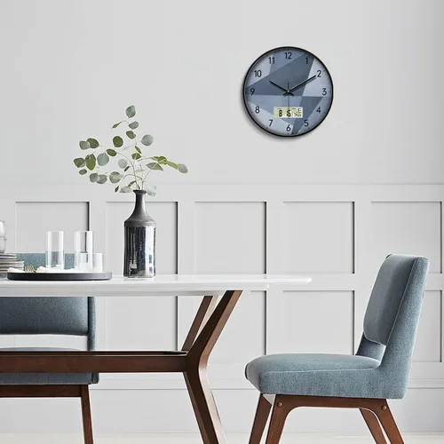 Vista 2 de Reloj de pared industrial SCOAGE con día, semana, temperatura en gris azulado, relojes digitales sin tictac de gran pantalla, relojes de pared