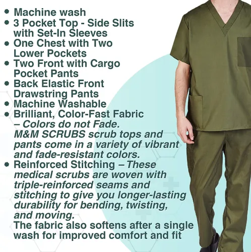 Vista 4 de Natural Uniforms Cómodo ajuste para hombre, uniforme de trabajo, 8 bolsillos