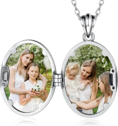 Vista 5 de MANBU Collar con medallón de plata de ley para mujer colgante de medallón de ópalo ovalado que sostiene fotos siempre contigo fotos