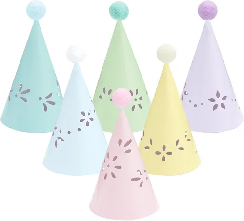 Vista 16 de WERNNSAI Birthday Party Hats 12 PCS Assorted Themes Cone Paper Headbands Cumpleaños