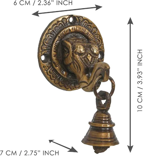 Vista 4 de eCraftIndia Colgante de pared con cara de Lord Ganesh de latón con campana