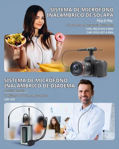 Vista 3 de Sistema de micrófono inalámbrico para altavoz PA, cámara, grabación, enseñanza Auriculares/Soporte/Micrófono Lavalier, Receptor Transmisor