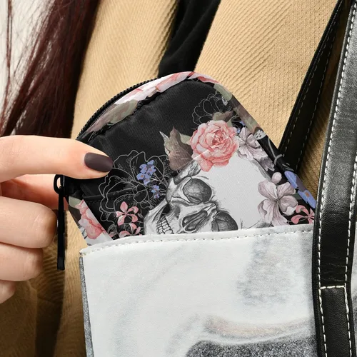 Vista 5 de Naanle Pastillero de acuarela con diseño de calavera y flores de 7 días, bolsa organizadora de píldoras de viaje con cremallera, funda semanal