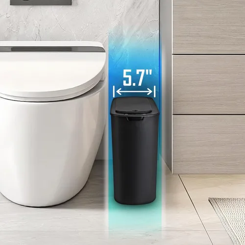 Vista 7 de Cesun Cubo de basura negro con sensor de movimiento automático para baño con tapa, cubo de basura sin contacto de 2.6 galones, cubo de basura