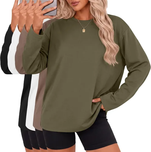 Vista 12 de Ficerd Paquete de 4 camisetas casuales de manga larga con cuello redondo