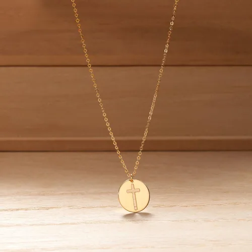 Vista 3 de Ross-Simons Italian 14kt Yellow Gold Cross Cutout Disc Pendant Necklace