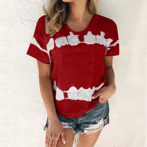 Vista 2 de ZZWXWA Shirts for Women Casual Short Sleeve Tunic Blouses Plus Size Pullover Basic T-Shirts Crewneck Tie-Dye Printing Shirt