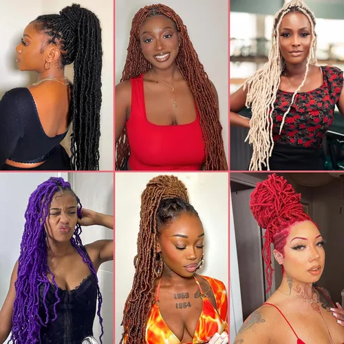 Vista 5 de Leeven Nuevas Trenzas de Ganchillo de Cabello con Locs Falsos Suaves de 24 Pulgadas de Largo Locs de Diosa Desgastados 6 Paquetes Negro Natural