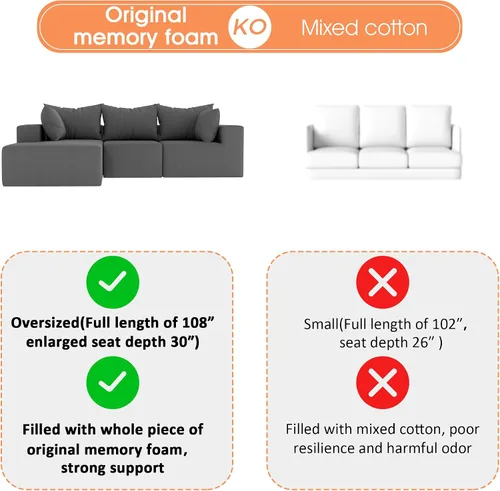 Vista 3 de Sofá modular moderno de 108 pulgadas, sofás modulares convertibles en forma de L, sofás tapizados con asiento profundo, sofá de esponja apto