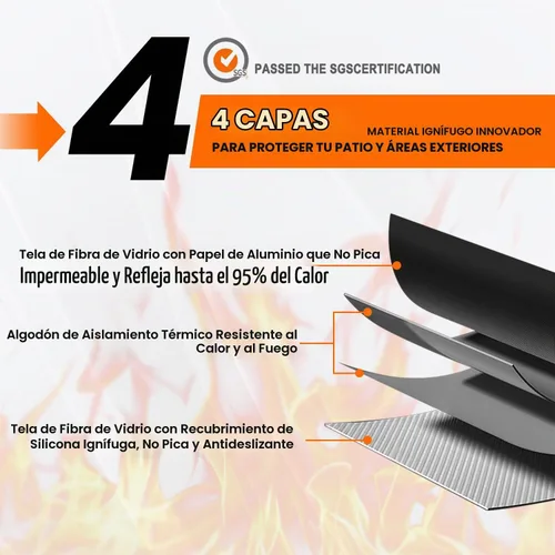 Vista 5 de Almohadilla para hoguera de 24 pulgadas, alfombrilla ignífuga de 4 capas, protector de cubierta, accesorios para hogueras, barril de quemado, tapete