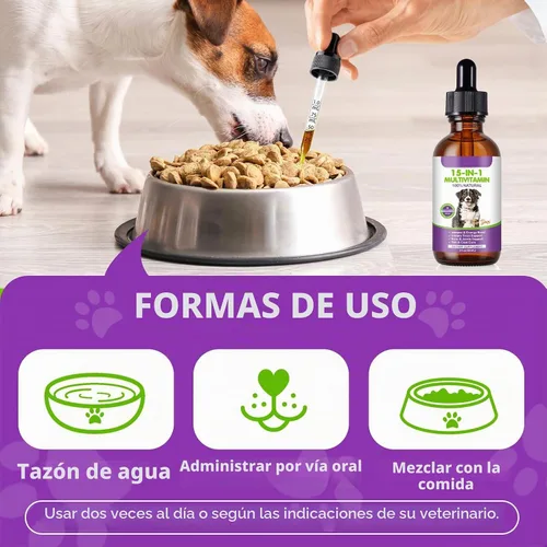 Vista 7 de Gotas multivitamínicas para perros, líquido multivitamínico 15 en 1 para perros con vitamina C-20 Mg, vitamina D-100 Iu y B1-3, suplementos de salud
