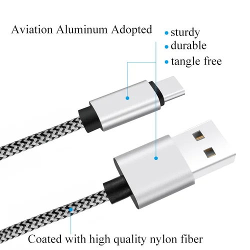 Vista 2 de Ailun - Paquete de 3 cables USB tipo C de 6 pies, cables de sincronización tipo C a USB de carga rápida, con trenzado de nailon para el teléfono