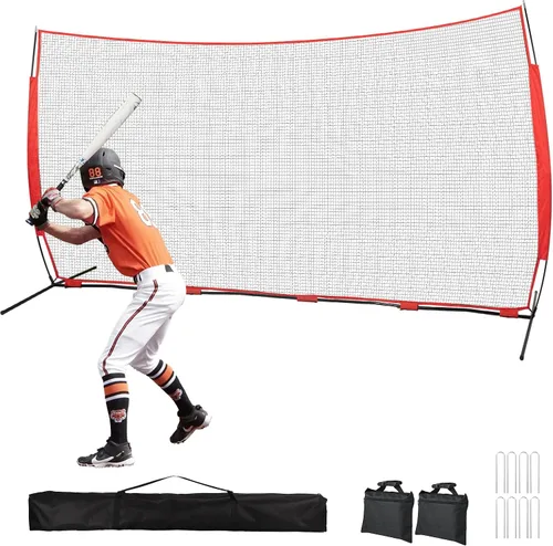 Vista 9 de Red de béisbol de 7 x 7/16 x 10/20 x 10 pies, red de tope de pelota fija por 4 picos y 2 bolsas de arena, barrera de red deportiva con bolso, red